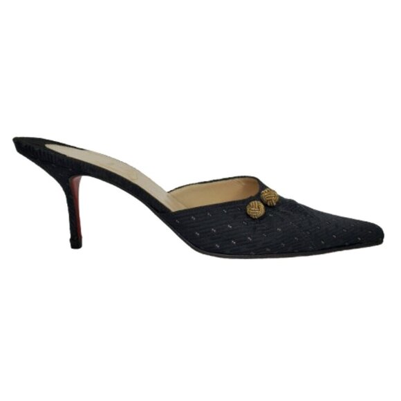 Christian Louboutin Satin Patterned Heeled Mules - Picture 1 of 8